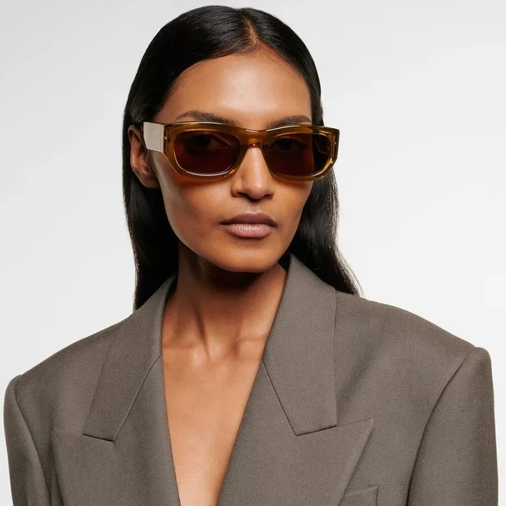 NEW Saint Laurent SL713 003 Transparent Brown Rectangle Unisex Sunglasses